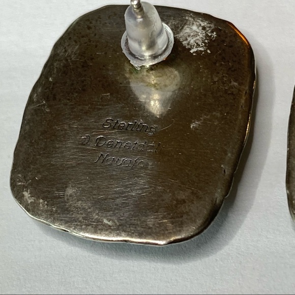 Navajo Sterling Silver Turquoise Will Denetdale Pierced Earrings Post - Picture 5 of 8